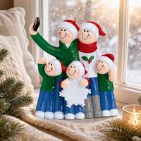 Ornement de Noël en résine pour groupe familial avec smartphone et flocon de neige, motif pull vert moderne, à suspendre à l'arbre, cadeau