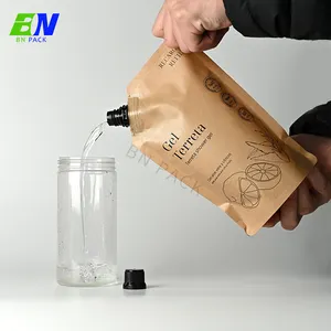 Paquete de bolsas biodegradables de papel Kraft Pbat, paquete de bolsas de embalaje de alimentos y bebidas para líquidos, ecológico y sostenible