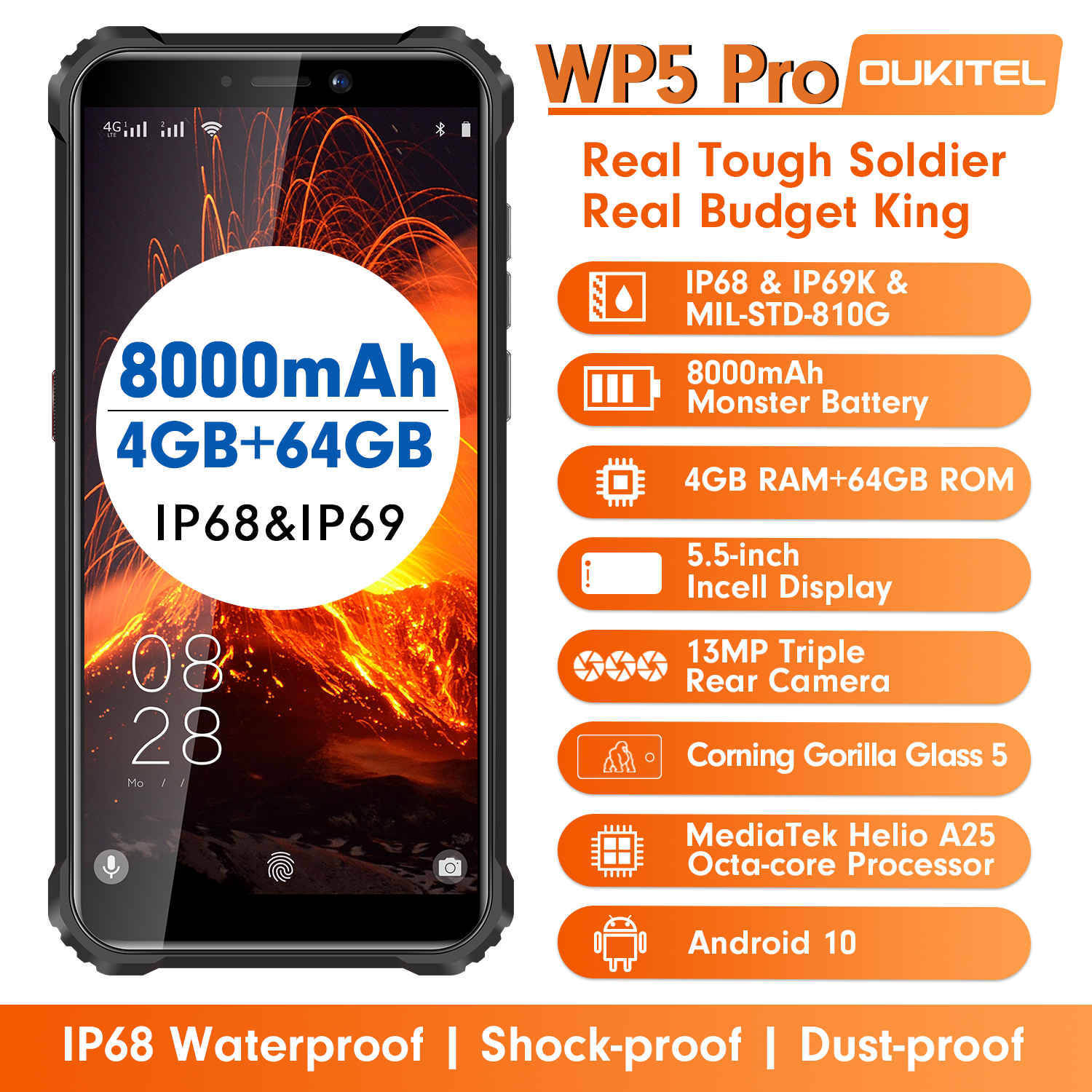 5.5-inch Waterproof Android Smartphone with 8000mAh Battery