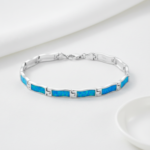 Bracelets de haute qualité en argent plaqué argent avec opale bleue synthétique, bijoux à la mode, bracelets à breloques religieux hawaïens de l'océan <span class=keywords><strong>Pacifique</strong></span> - Product Image 2