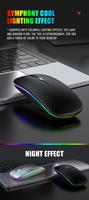 Mouse Gaming Nirkabel Mini Optik 2.4G USB Isi Ulang dengan Lampu LED, Orientasi Tangan Kanan untuk Laptop/Desktop PC