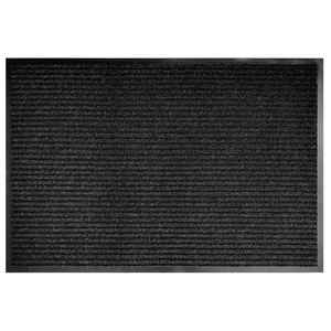 Double Striped Door Mat Rectangle Black Polyester Fiber Commercial Absorbent Anti Slip <b>Machine</b> Washable XT - Product Image 1