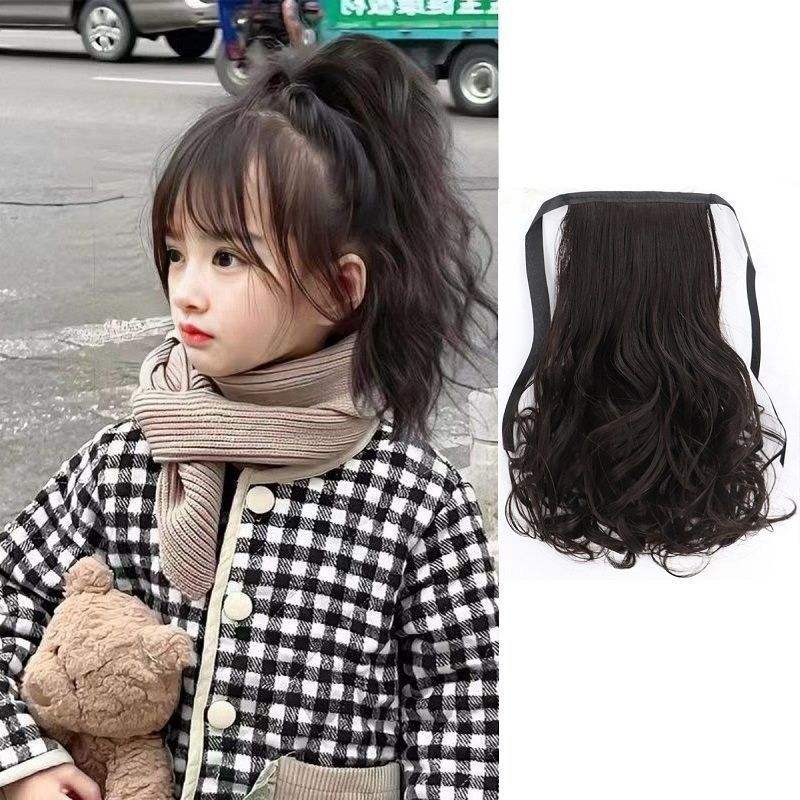 Cute children's wavy ponytail - tie style [brown and black] 30cm