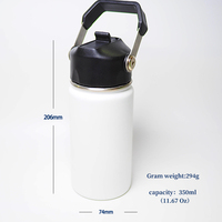 Bouteille d'eau isotherme portable Jiahe JH-029 en acier inoxydable 350 ml/12 oz à double paroi avec couvercle à paille rabattable breveté et poignée pliable
