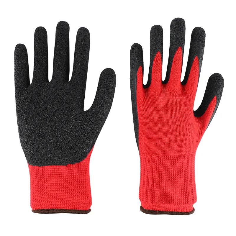 Wrinkle latex coated safety glove with 13 gauge polyester knitted glove liner