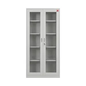 Factory Price Glass Doors Cupboard 2 Swing Doors Steel File Cabinet with 4 Adjustable Shelves