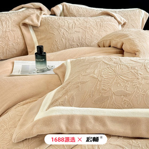 Milk Fleece Four-Piece <b>Bedding</b> <b>Set</b> Thickened Warm Anti-Static Winter Baby <b>Bedding</b> Plants And Flowers Pattern Simple Style - Product Image 4
