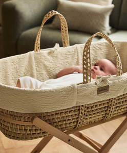 Panier de couchage pour bébé <span class=keywords><strong>en</strong></span> feuilles de maïs naturelles, tressé à la main, respirant, berceau Moïse avec support à bascule - Product Image 3