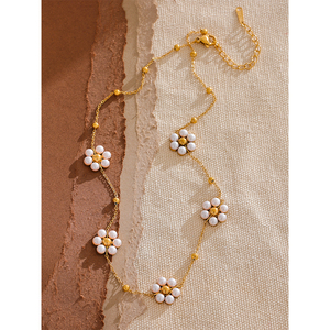 JINYOU 487 Moda <span class=keywords><strong>Artificial</strong></span> Pérolas Handmade Flor Beads Cadeia Colar Mulheres 18K Cor do Ouro PVD Jóias de Aço Inoxidável - Product Image 3