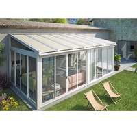 Véranda moderne en aluminium commercial avec double vitrage trempé, isolation thermique et phonique, toit rétractable plat, imperméable, pour hôtel