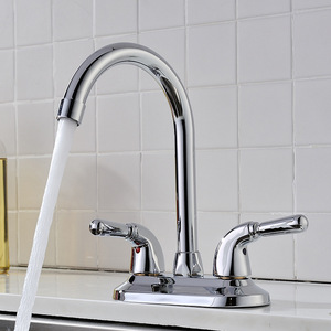 Rubinetto per <span class=keywords><strong>Lavabo</strong></span> <span class=keywords><strong>Bagno</strong></span> in Acciaio Inox con Doppia Maniglia, <span class=keywords><strong>2</strong></span> Fori, 4 Pollici, Acqua Calda e Fredda - Product Image 5