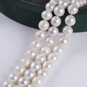 Zhuji 12-13mm White Edison Round Baroque Pearl Natural Freshwater <b>Loose</b> <b>Bead</b> String for Jewelry DIY Color Accessory Material - Product Image 4