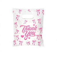 Sacs de courses en plastique Ysmile avec poignées longues, 5,7x7,9 pouces, nœud rose, sacs cadeaux pour petites entreprises, lot de 100