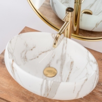 Meiyani Sanitary Ware Lavabo de salle de bain en céramique ovale en marbre pour comptoir d'hôtel, finition brillante