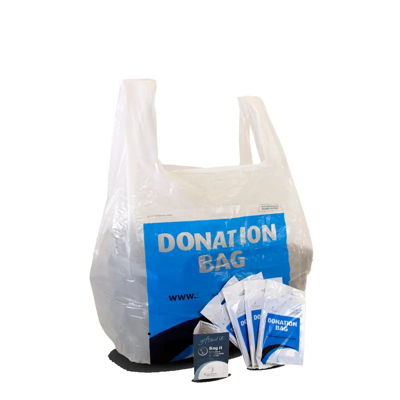비용 효율적인 두꺼운 보관 가방 맞춤 기부 PE 소재 플라스틱 자선 수집 가방 수락