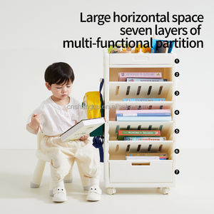 Estantería para niños con ruedas, mesa giratoria móvil de plástico para <span class=keywords><strong>el</strong></span> hogar, estantería multicapa para libros, estantería para niños - Product Image 3
