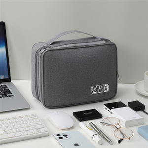 Organisateur numérique en cuir à trois couches pour câbles, batteries externes, disques durs ; Sac de rangement portable antichoc moderne et minimaliste - Product Image 3