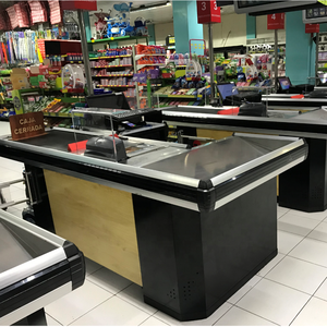 Banco Cassa Motorizzato con Nastro Trasportatore, Nuovo Design in Colore Legno per Centri Commerciali - Product Image 1