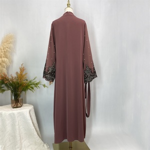 Abaya en Oferta para Mujeres Musulmanas 2024, Túnica de Lujo con Abertura Frontal, Estilo Marroquí, Diseño Negro Nida Dubai 1684 - Product Image 3