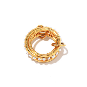 yunnique Geometric <b>Ring</b> 18k Gold Plated <b>Titanium</b> Steel With Pearl Inlay Stackable Unisex Fashion Jewelry Gift - Product Image 5