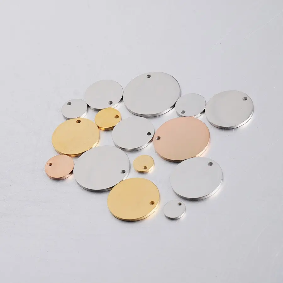 Großhandel Spiegel poliert benutzer definierte runde Edelstahl Silber Gold Blank Stamp ing Kreis Disc Coin Charm Tags Anhänger