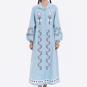 Robe longue brodée à manches longues pour femme 2025 – Style urbain décontracté et ethnique - Product Image 1