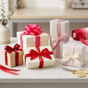 4CM Red Double Faced Satin <b>Ribbon</b> Luxury 100 Yards Roll Custom Wholesale Gift Packing Custom Plain Polyester Satin - Product Image 4