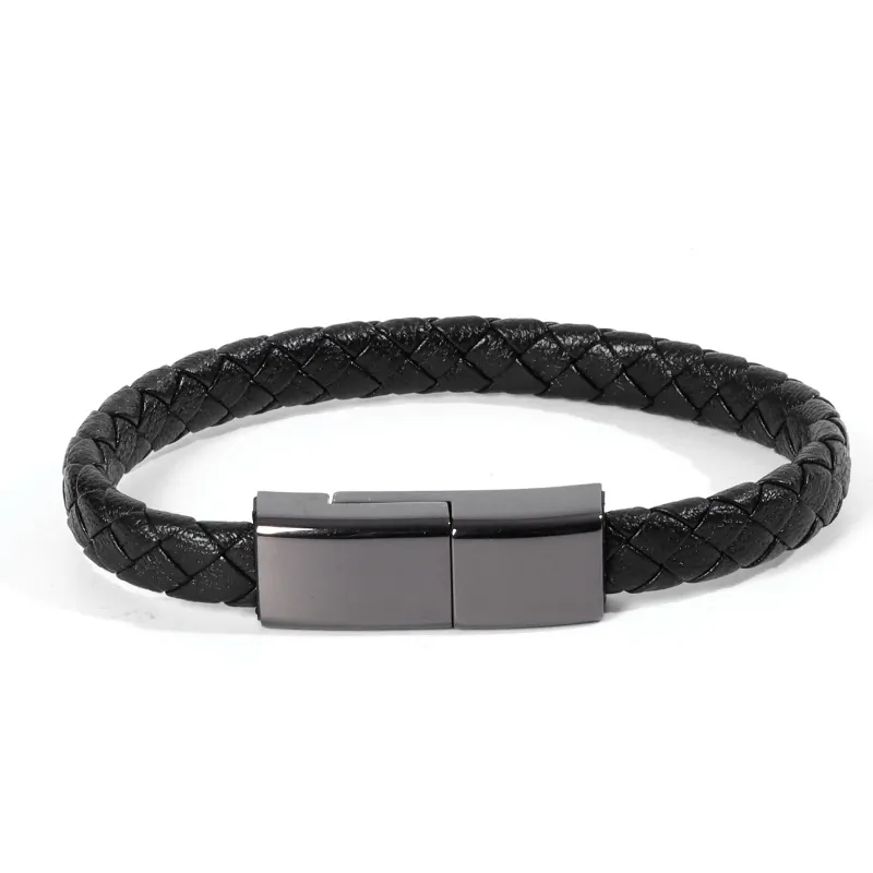 Leather Bracelet 20cm Short USB Data Charging bracelet Cable For Iphone Type C Micro Charger