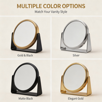 Personalized Customizable Dual Sided Stainless Steel Silver Finish Desktop Cosmetic Magnifying Mirror 360 Swivel Rotatable