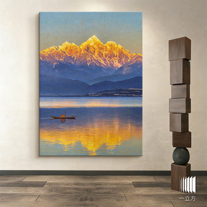 Peinture à l'huile sur toile moderne italienne minimaliste, paysage de montagne dorée au coucher du soleil, décoration de salon, œuvre d'art - Product Image 3