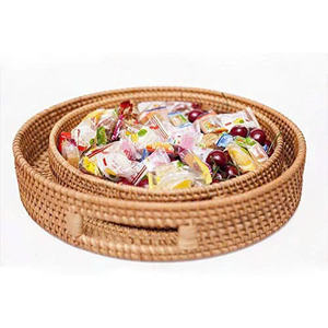 Bandeja Redonda de Mimbre Natural de Lujo con Asas Resistentes, Cesta de Almacenamiento Multifuncional para Decoración del Hogar y Regalos - Product Image 2