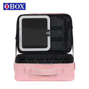 Trousse de maquillage Obox grande capacité rose matelassée avec miroir, sac de rangement de voyage pour femmes - Product Image 2