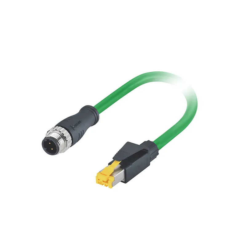 M12 4 Pin D Mã Kết Nối Nam Để RJ45 Nam Cắm Đúc Với 1M PUR Xanh Ethernet Cable