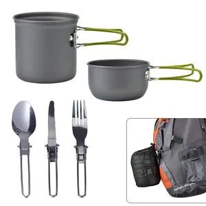 Portable Lightweight Camping Equipment Pots and Pans Travel Outdoor Cookware Set with Cutlery and Storage Bag