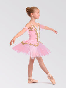 Anna Shi Nouveaux Designs Tutu de Danse Ballet en Spandex Rose Mat avec Applications Brodées Dorées - Product Image 5