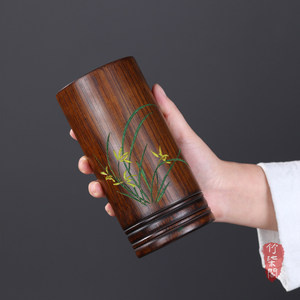Bamboo Pen Holder Round Uv Printing Orchid Design For Desk Use - Product Image 5