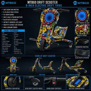 Triciclo Eléctrico MTBGO para Niños, Scooter de Derrape de 3 Ruedas con Espejo Infinito y Luces LED, Venta al Por Mayor de Fábrica - Product Image 3