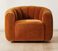 Fauteuil de loisirs moderne en polaire avec dossier en forme d'échelle, pieds en bois massif et rembourrage en éponge haute densité pour chambre et salon