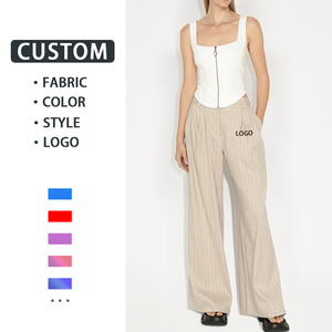 <span class=keywords><strong>Pantaloni</strong></span> abbottonati <span class=keywords><strong>di</strong></span> lunghezza invernale personalizzati <span class=keywords><strong>pantaloni</strong></span> Palazo da ufficio <span class=keywords><strong>a</strong></span> gamba larga da donna <span class=keywords><strong>a</strong></span> vita alta <span class=keywords><strong>a</strong></span> <span class=keywords><strong>righe</strong></span> in <span class=keywords><strong>lino</strong></span> - Product Image 4