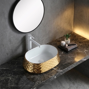 Chaozhou Usine <span class=keywords><strong>Pas</strong></span> <span class=keywords><strong>Cher</strong></span> Prix Galvanoplastie Table Top Forme Ovale Lavabo En <span class=keywords><strong>Céramique</strong></span> À La Main Art Évier pour Salle De Bains - Product Image 6