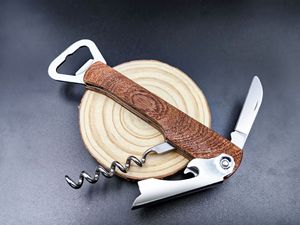 Ouvre-bouteille de vin multifonctionnel créatif, manuel, en acier inoxydable épaissi, poignée rectangulaire en bois massif, compatible lave-vaisselle - Product Image 3