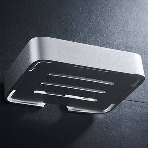 Porte-savon rectangulaire mural avec égouttoir intégré, design minimaliste en plastique noir pour salle de bain - Product Image 5