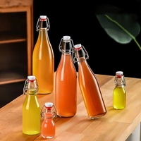 Bouteille en verre transparente à fermeture à pression de 250 ml, 500 ml, 1000 ml, avec bouchon en silicone en acier inoxydable, réutilisable, pour boissons énergisantes