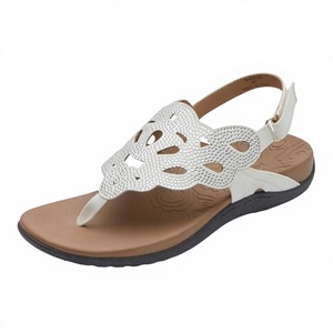 Fashion Summer Open <b>Toe</b> Platform PU Leather Flat Sandals Soft Soled Arch <b>Support</b> Anti-Slip Women Outdoor Walking Casual Shoes - Product Image 1
