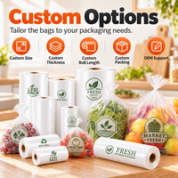 Sacs en plastique transparent HDPE pour légumes avec logo personnalisé, sur rouleau, pour présentation en supermarché