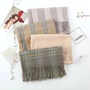 2020 Fine Plaid Color Knitting Winter Cashmere Thick Plaid Tassel Scarf Warm Fringe Pashmina Shawl Scarf