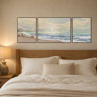 Décoration murale pour la maison et le bureau, art nature, paysage côtier, paysage marin texturé 3D, triptyque, peinture sur toile texturée en relief peinte à la main