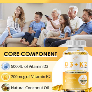 ODM takviyeleri Vegan kalsiyum 5000iu <span class=keywords><strong>Vitamin</strong></span> <span class=keywords><strong>D3</strong></span> K2 Softgels <span class=keywords><strong>D3</strong></span> + K2 200mg yumuşak kapsüller bağışıklık kemik eklemi artırır - Product Image 4