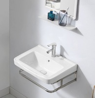 Oferta en Hoteles: Lavabo de Porcelana Cerámico para Baño, Montado en Pared, Diseño Artístico, con un Solo Orificio