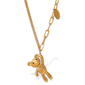 Collar de oso de peluche de aleación de zinc dorada con colgante de dibujos animados para mujer, joyería de moda. - Product Image 5